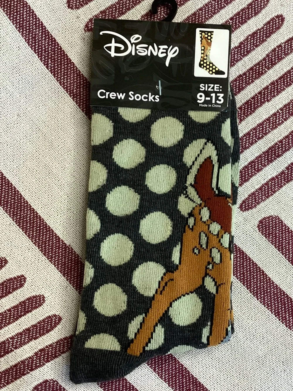 Disney Crew Socks with Polka Dot Bambi & Thumper Motif 9-13